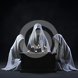 Ethereal Portraiture: Three Cloaked Ghosts In A Seance