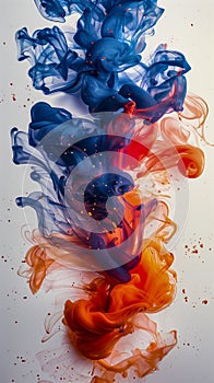 Ethereal Red And Blue Smoke-Like Forms Intertwining In A Vertical Dance Amidst A Backdrop