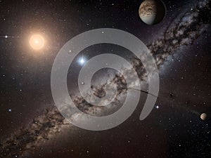 Ethereal Ringed Planet ringed in deep space - AI generated