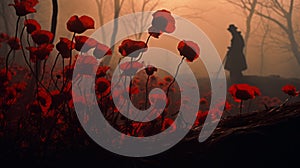 Ethereal Silhouette A Soldier Amidst A Field Of Red Poppies