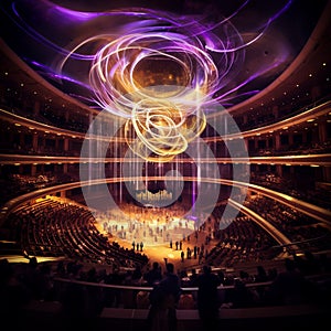 Ethereal Symphony Hall with Grand Chandeliers, Orchestra, and Renowned Composers photo