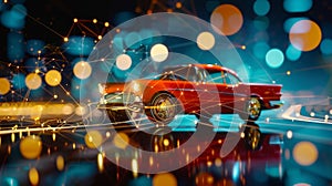 An ethereal token hovering above a classic car symbolizing the modernization of asset ownership through tokenization photo