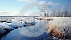 Ethereal Winter Landscape: Serene Snow-covered Waterline By Win Aaltonen