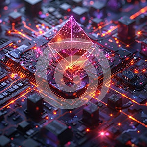 Ethereum blockchain technology, 3D rendering