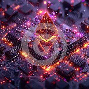 Ethereum blockchain technology, 3D rendering