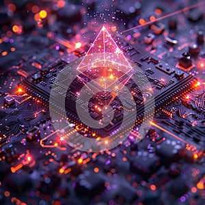 Ethereum blockchain technology, 3D rendering,