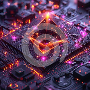 Ethereum blockchain technology, 3D rendering,