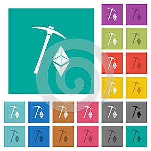 Ethereum classic cryptocurrency mining square flat multi colored icons
