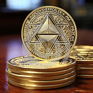 Ethereum coin ETH Golden Ethereums Cryptocurrency virtual money Generative AI