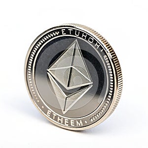 Ethereum coin isolated on white background photo