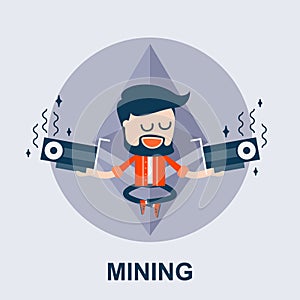 Ethereum Mining - Comic Vector Concept.