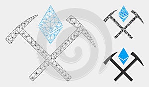Ethereum Mining Hammers Vector Mesh Wire Frame Model and Triangle Mosaic Icon