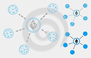 Ethereum Network Links Vector Mesh Wire Frame Model and Triangle Mosaic Icon