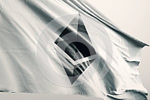 Ethereum ETH cryptocurrency flag 3d illustration photo