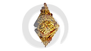 Etherium cryptocurrency symbol covered by liquid gold and coins. 3D background.