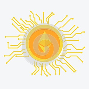 Etherium icon, cryptocurrency concept flat design