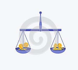 Etherium vs dollar vector concept with balance scales. Flat design vector illustration