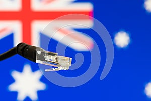 Ethernet cable with Australian flag in the background