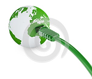 Ethernet cable, internet connection, bandwidth. The world on the web. World Connections, Globe