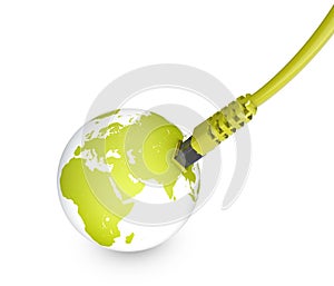 Ethernet cable, internet connection, bandwidth. The world on the web. World Connections, Globe