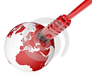 Ethernet cable, internet connection, bandwidth. The world on the web. World Connections, Globe