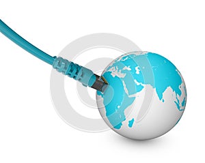 Ethernet cable, internet connection, bandwidth. The world on the web. World Connections, Globe