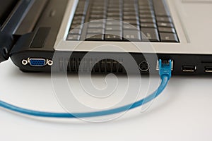 Ethernet cable plugged into laptop