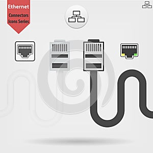 Ethernet cable and port isolated black icon, network socket icon, ethernet connector icon