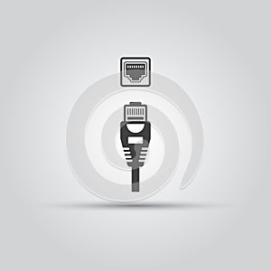 Ethernet cable and port isolated vector black icon