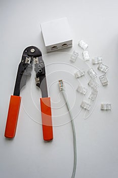 Ethernet cable twisted pair, connectors, crimping tools and Internet outlets, Internet connection