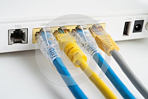 Ethernet cable with wireless router connect to internet service provider internet network