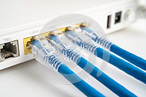 Ethernet cable with wireless router connect to internet service provider internet network