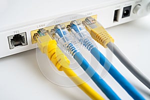 Ethernet cable with wireless router connect to internet service provider internet network