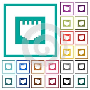 Ethernet connector flat color icons with quadrant frames