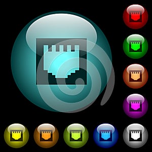 Ethernet connector icons in color illuminated glass buttons