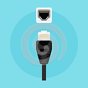 Ethernet connector and network socket vector colored flat illustration