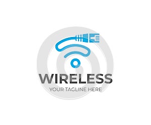 Ethernet cord and wifi sign logo template. Network cable and wi fi symbol vector design