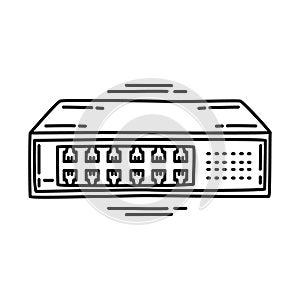 Ethernet Hub Network Icon. Doodle Hand Drawn or Outline Icon Style