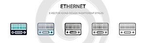 Ethernet icon in filled, thin line, outline and stroke style. Vector illustration of two colored and black ethernet vector icons