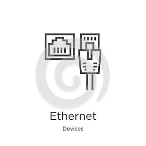 ethernet icon vector from devices collection. Thin line ethernet outline icon vector illustration. Outline, thin line ethernet