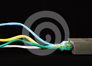 Ethernet Network Cables plugged into internet device