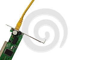 Ethernet network card with yellow patch cords top view