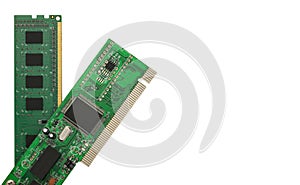 Ethernet NIC and RAM isolated on the white background.