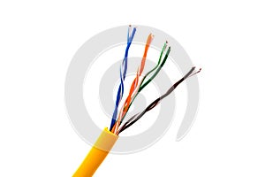 Ethernet wire cable or yellow patch-cord with twisted pair