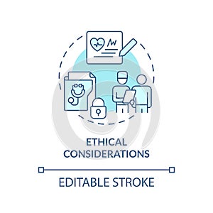 Ethical considerations turquoise concept icon