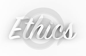 Ethics - 3D white text on white background