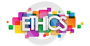 ETHICS colorful overlapping squares banner