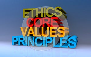Ethics core values principles on blue