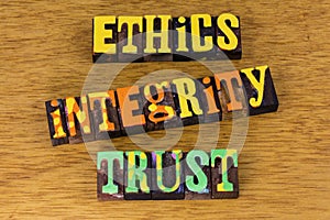 Ethics integrity trust honesty moral value social responsibility code conduct