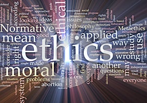 Ethics word cloud glowing